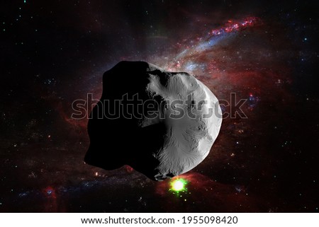 Asteroid flying in the deep space. Elements of this image furnished by NASA.

