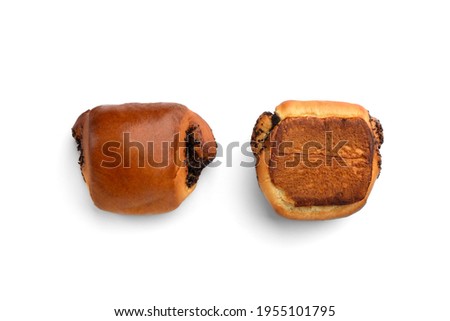 Sweet bun with poppy seeds isolated on white background.