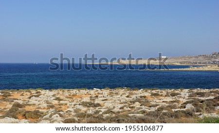 Panoramic view of Salina Bay and Ghallis Tower. Tul Il-Kosta. Naxxar. Malta.