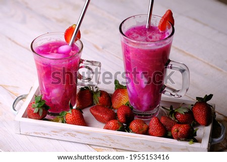 Es Buah Es Teler, a fresh mix of tropical fruits such as young coconut, dragon fruit, basil seeds, cantaloupe, melon. This drink is popular in Indonesia, especially during the fasting month of Ramadan