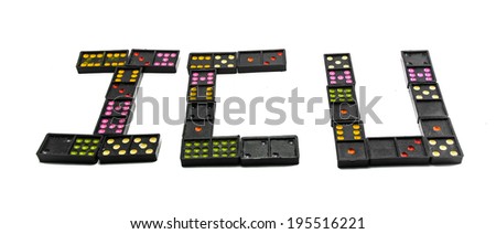 about i -c-u word of general black domino piece isolated on white background