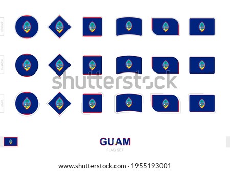 Guam flag set, simple flags of Guam with three different effects. Vector illustration.