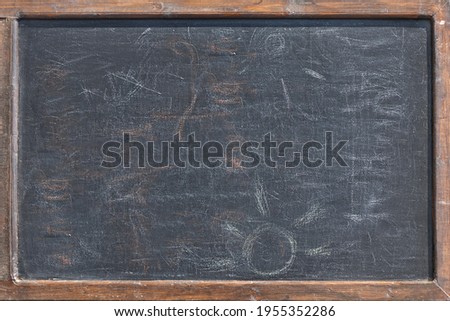 Empty Old Shabby Chalkboard or Blackboard Isolated Background Texture. Blank Chalkboard Menu Sign Mockup Isolated Background, Closeup. Restaurant Sidewalk Chalkboard Sign Board With Copy Space.