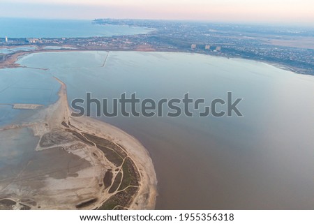 View from the helicopter to Odessa, Kuyalnitsky estuary and the Black Sea
