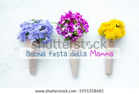 Happy Mother day text in italian, craft heart flower composition soft Greeting Card