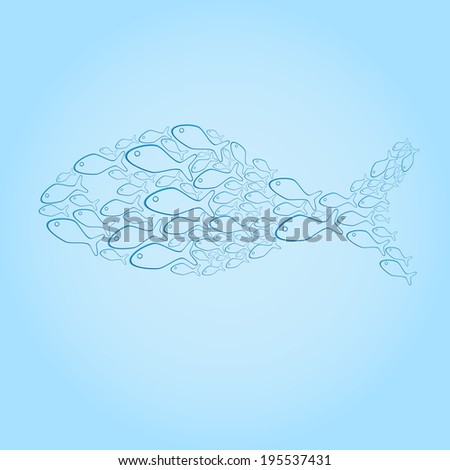 Creative vector fish design sign made of many blue fish