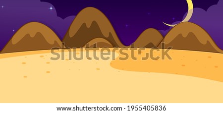 Empty desert nature scene at night in simple style illustration