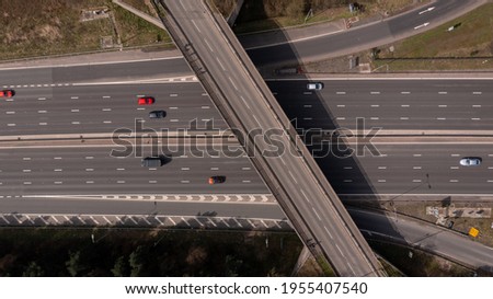 Aerial view of the M62 going towards Leeds, West Yorkshire, UK