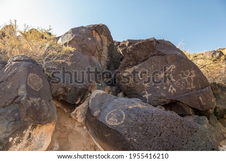 Ancient Native American Rock Art in Petroglyph National Monument, Albuquerque, New Mexico