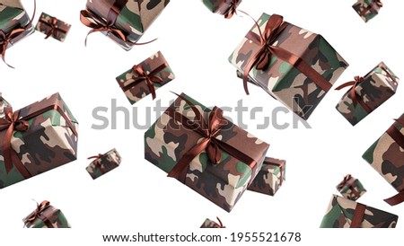  Flying camouflage gift box isolated. . High quality photo