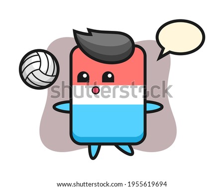 Character cartoon of eraser is playing volleyball, cute style design for t shirt, sticker, logo element