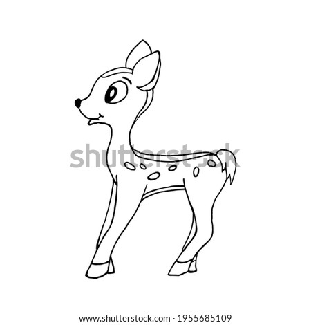 Charming fawn on a white background, doodle.Vector fawn can be used in children's coloring books, postcards,textiles.
