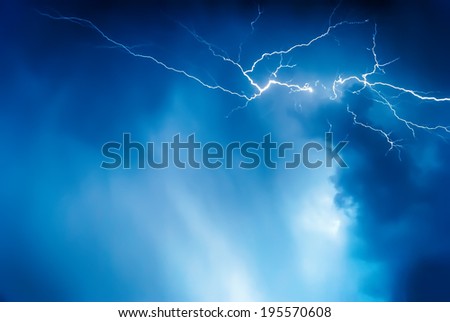 Lightning on the sky is covered with gray clouds in the rainy season