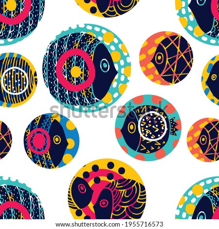 Cute fish. Polka dot. Kids background. Seamless pattern. Can be used in textile industry, paper, background, scrapbooking.