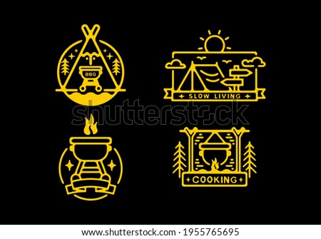 Yellow in dark background of camping badge collection design
