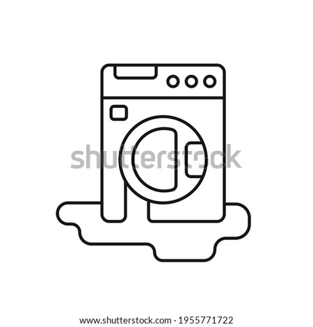 Water leak from washing machine linear icon. Plumbing. Thin line customizable illustration. Contour symbol. Vector isolated outline drawing. Editable stroke
