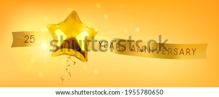 25 years anniversary vector logo, icon. Graphic symbol with golden color balloon for 25th anniversary greeting card