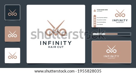 Creative combine infinity and scissor logo for salon logo with business card template Royalty-Free Stock Photo #1955828035