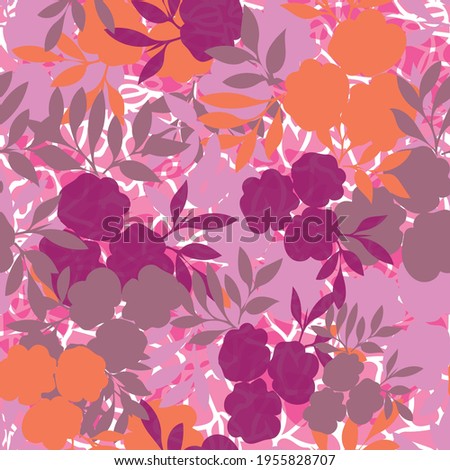 Vector silhouette floral seamless pattern on a textured background. Perfect for gift wrap, wedding cards, invitation, fabric, wallpaper, scrapbooking and other design projects. 