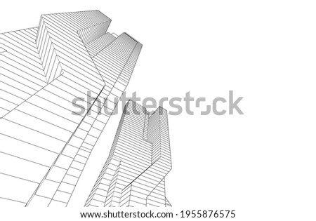 abstract drawing of modern architecture 3d illustration