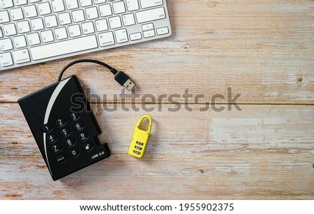 hard disk drives requiring a password, data protection,Key with code,Computer keyboard,Electronic information security concept