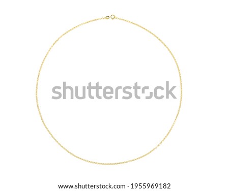 Golden round chain. Gold round necklace or bracelet isolated.