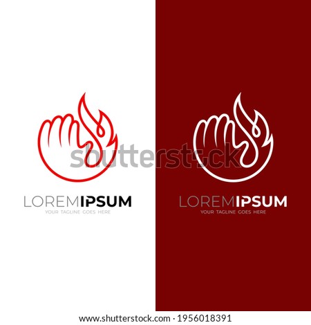 Hand fire logo with line design illustration, red color