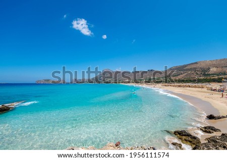  Falasarna beach is one of the most famous beaches of Crete located in the Kissamos province, at the northern edge of Crete’s western coast. Royalty-Free Stock Photo #1956111574