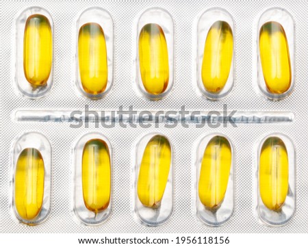 Yellow transparent fish oil tablets.