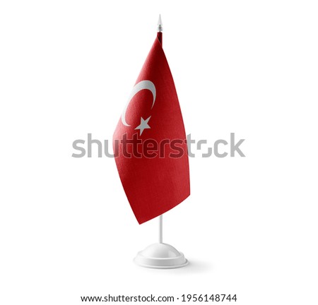 Small national flag of the Turkey on a white background
