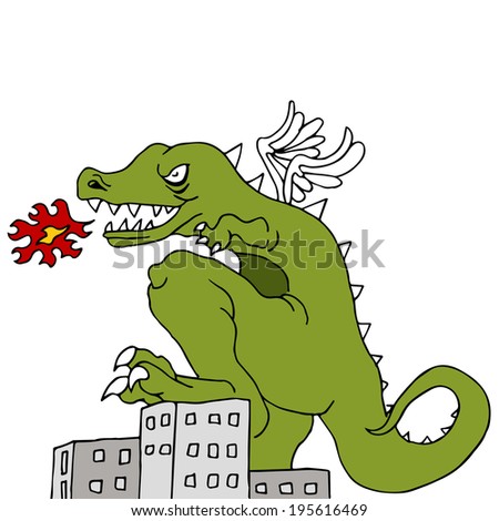 An image of a monster smashing buildings.