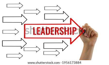 Leadership Arrows Concept. Hand with marker on white background. Royalty-Free Stock Photo #1956173884
