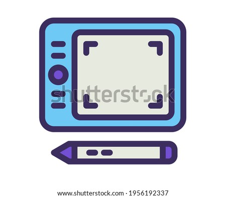 tablet drawing pen single isolated icon with filled outline line style