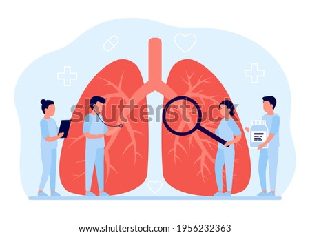 Lung diagnosis healthcare. Concept of lung disease, pulmonology, cancer, pneumonia, tuberculosis. Internal organ inspection check doctors. Respiratory system examination and treatment. Vector Royalty-Free Stock Photo #1956232363