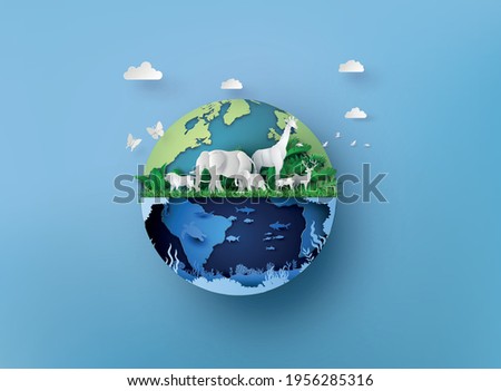 World Wildlife Day with the animals, Paper art and digital craft style. Royalty-Free Stock Photo #1956285316