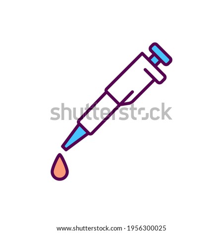 Pipette for laboratory RGB color icon. Measuring liquid volume. Lab equipment, instrument. Small tube for liquid transferring and accurate measurement. Pipet. Isolated vector illustration