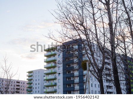 
Modern apartment building on the background of the sky, close-up