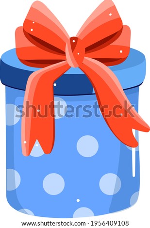 Gift box, christmas sale, paper round packaging, holiday surprise, design cartoon style vector illustration, isolated on white.