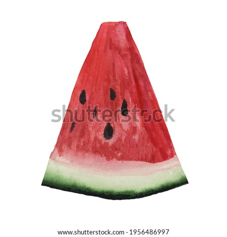 Hand drawn watercolor illustration with watermelon slice. Designed for prints, background, symbols, design element.