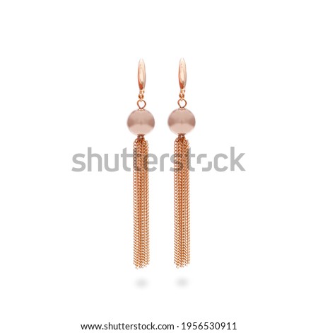 Long Design Gold Earring on white background 