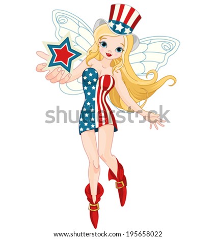 Beautiful proud American fairy holding a star.