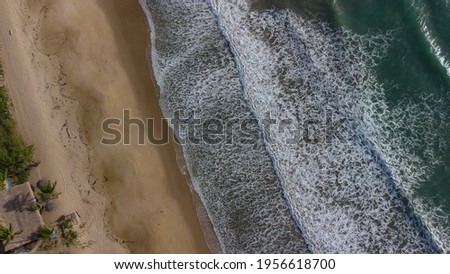 Maracaípe Beach, landscape view of Pontal de Maracaípe showing the merge of sea and River. Aerial photos of Maracaípe beach.