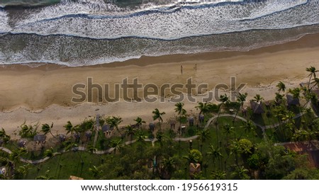 Maracaípe Beach, landscape view of Pontal de Maracaípe showing the merge of sea and River. Aerial photos of Maracaípe beach.