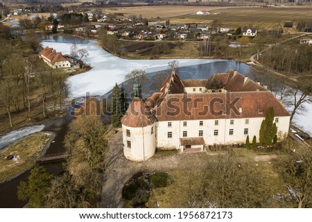 Aerial view of Jaunpils medieval castle, Latvia