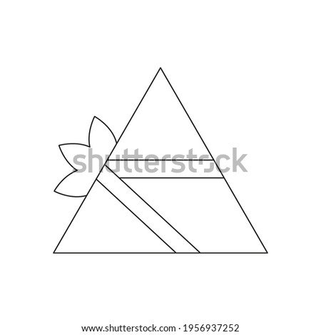 Cute triangle present box with a ribbon and a bow. Isolated object for coloring pages. Flat style illustration.