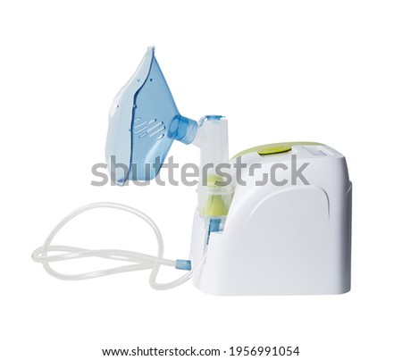 Medical equipment for inhalation with respiratory mask. Nebulizer isolated on white background with clipping path. Asthma breathing treatment. Bronchitis, asthmatic health equipment Royalty-Free Stock Photo #1956991054