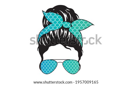 Mermaid Hair Stylist Messy Hair Bun, Messy Bun Mom Lifestyle - Mother's day Vector and Clip Art
