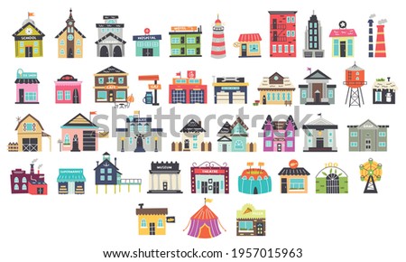 Set of vector cartoon children's buildings. Nursery design for the map creator. Vector illustration