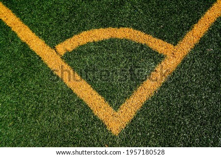 Berkeley Heights, NJ USA - April 2021: Multi-purpose artificial turf fields are covered with colorful markings allowing athletes to play a variety of sports including football, soccer and lacrosse.