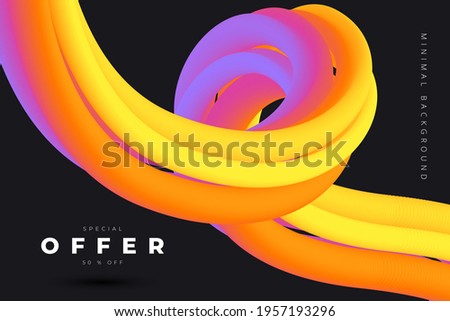 Modern bright elegant vector template with twisted volumetric multicolored line and lettering special offer 